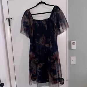 Baltic Born Tivali Tulle Short Dress Size 1XL Dark Blue with Floral Pattern
